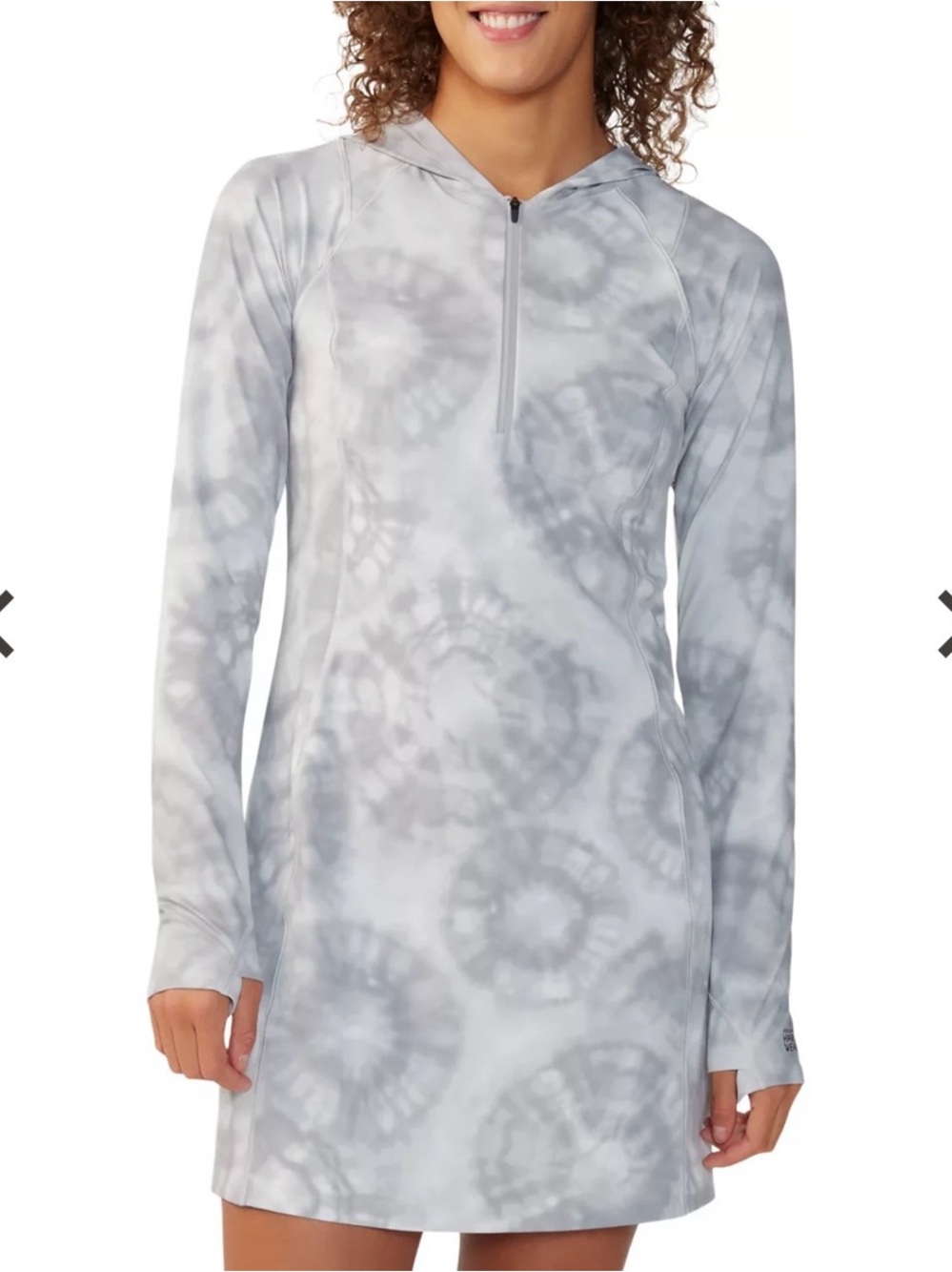 Mountain Hardwear Crater Lake Hooded Dress Gray Tie-Dye Half-Zip SPF: Medium